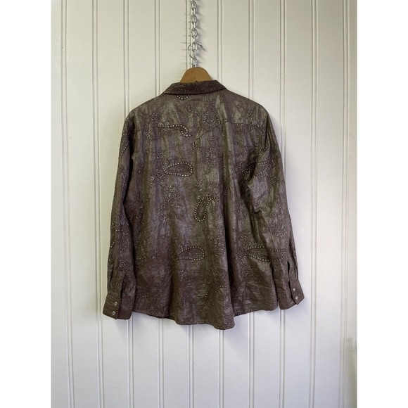 Vintage Wrangler Women Pearl Snap Button Up Shirt Brown Stitched Floral Size XXL - Picture 13 of 15